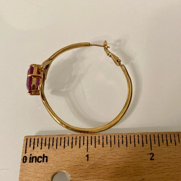 Kate Spade Gold & Amethyst Purple Gemstone Hoop Earrings - Picture 6 of 7